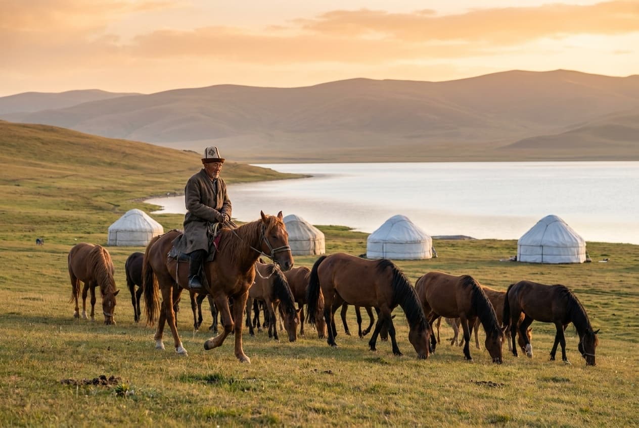 Yurt camp at Song-Kol lake, Kyrgyzstan